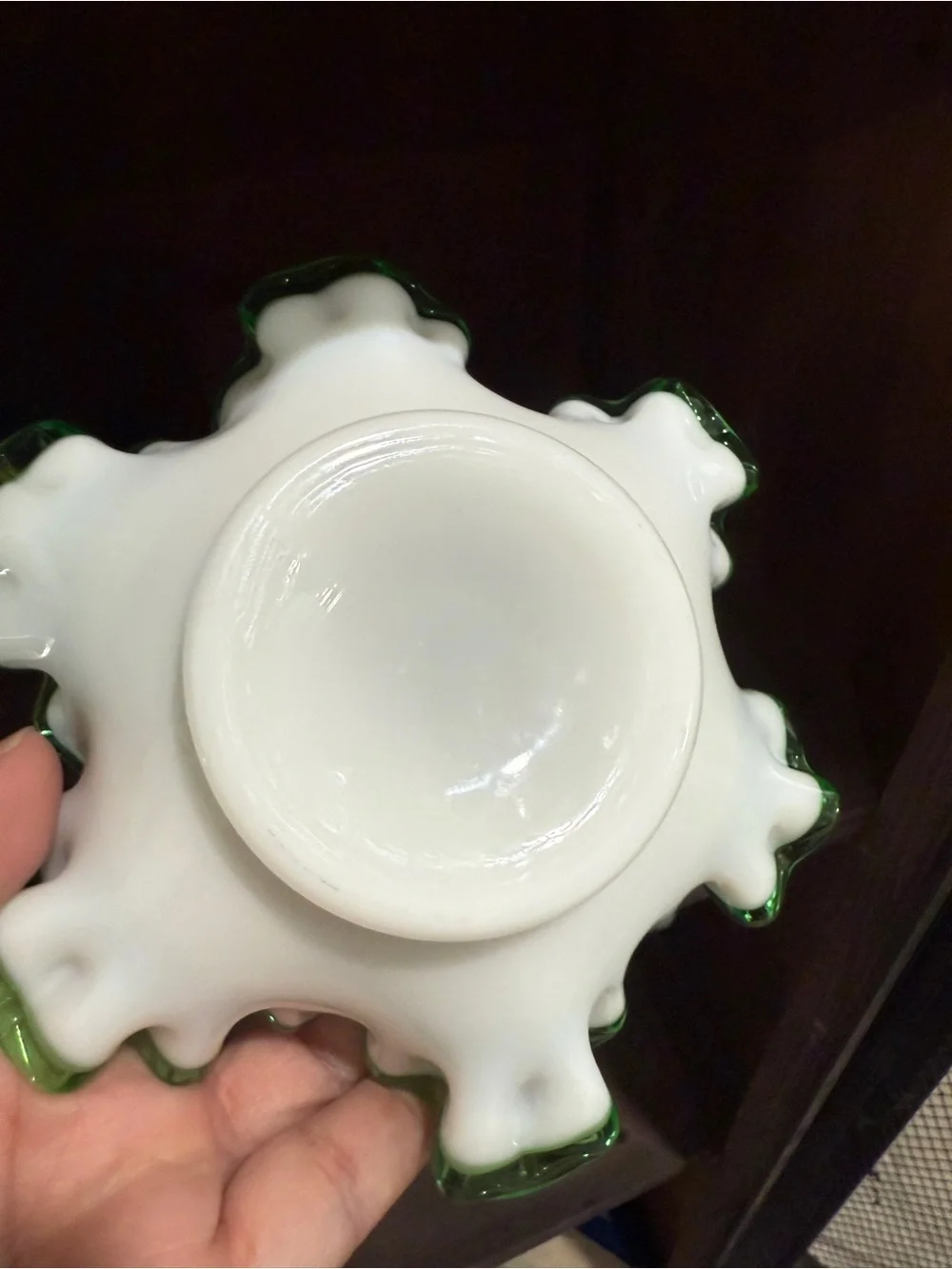 6” Fenton Emerald Creat Milk Glass Bowl Trinket Dish